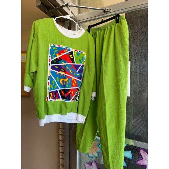 Vintage 1980's Teddi Sport green casual set  size 20/40 - Picture 2 of 5